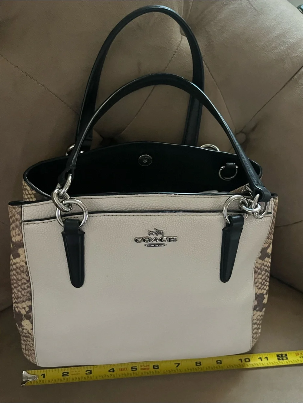 Coach Pebbled Leather Bag in Cream, Brown & Black